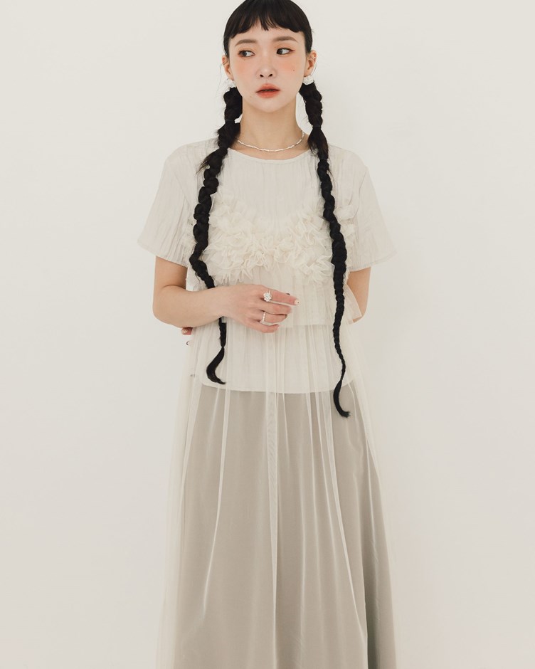 霧面壓皺紋理短袖上衣