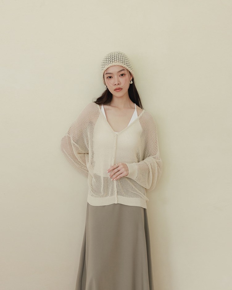 慵懶簍空V領洞洞針織外套