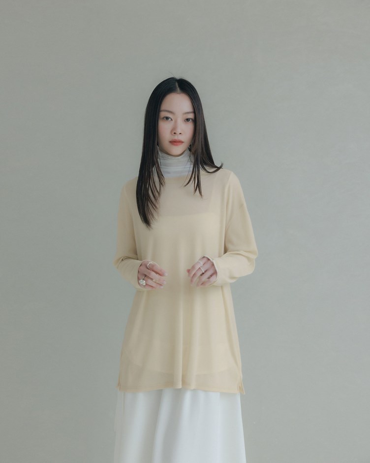 細閃亮亮透肌網紗長袖上衣