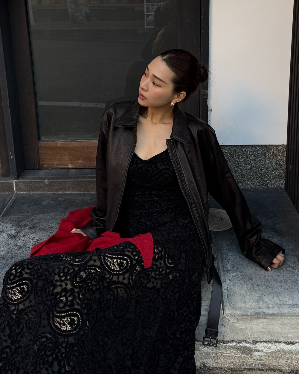 霧絨立體雕花長洋裝