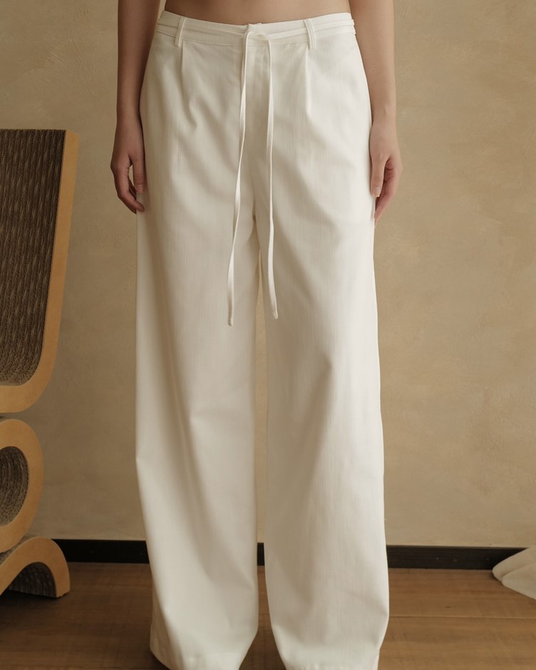 俐落麻料綁帶西裝長褲