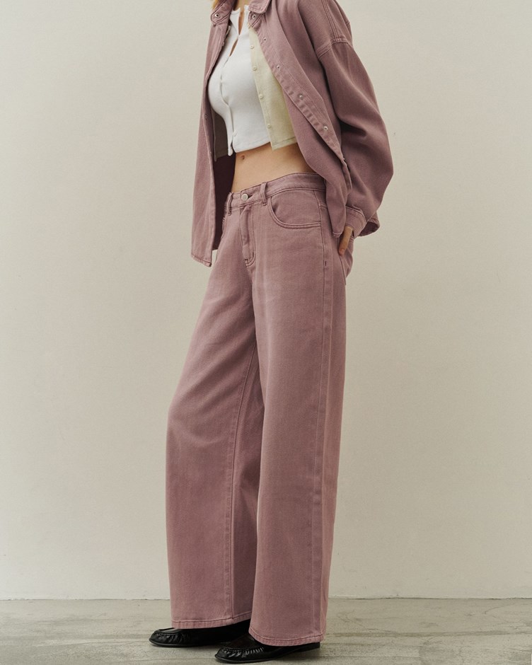 水洗霧感斜紋牛仔寬褲