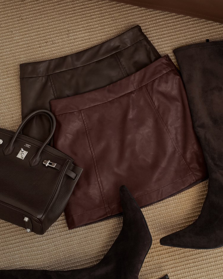 壓線皮革短褲裙