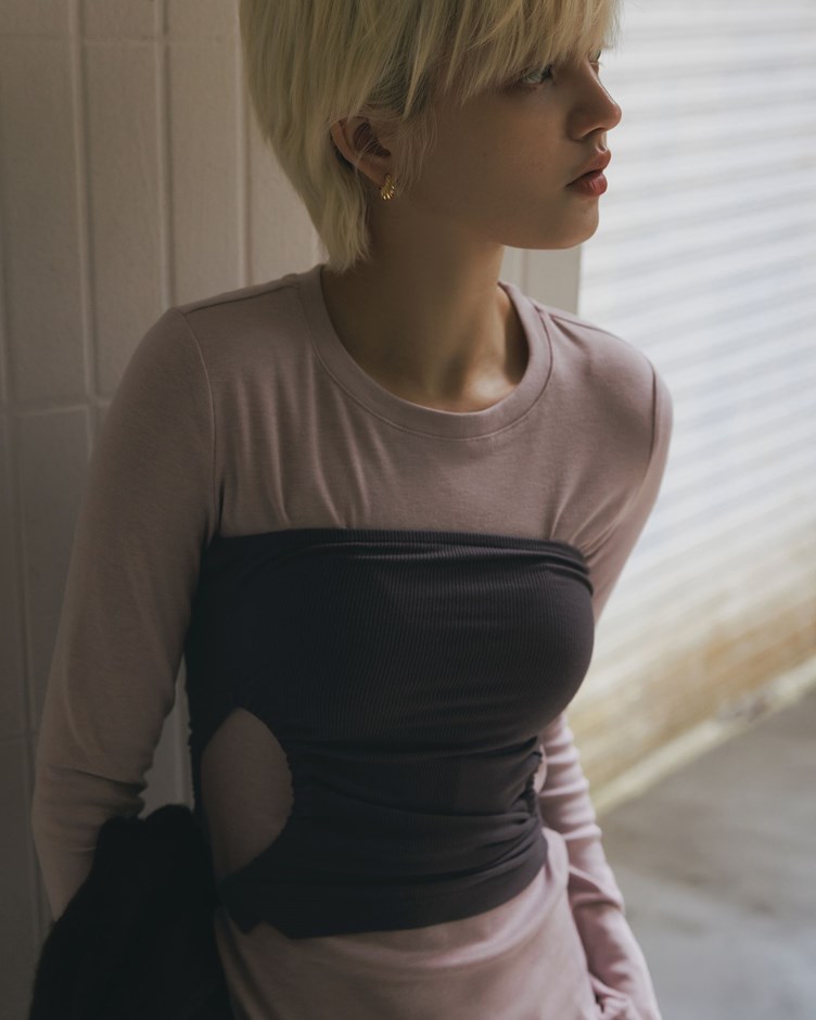 平口抽繩造型背心長袖上衣(兩件式)