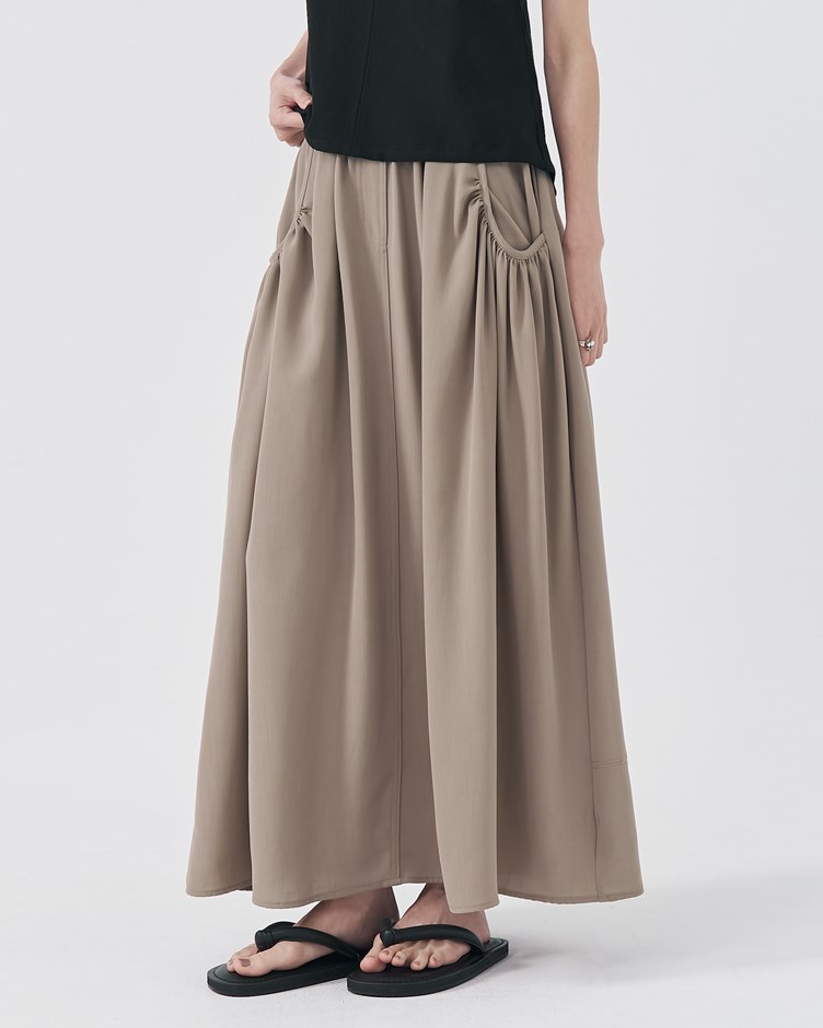 麻紗織紋寬襬長裙
