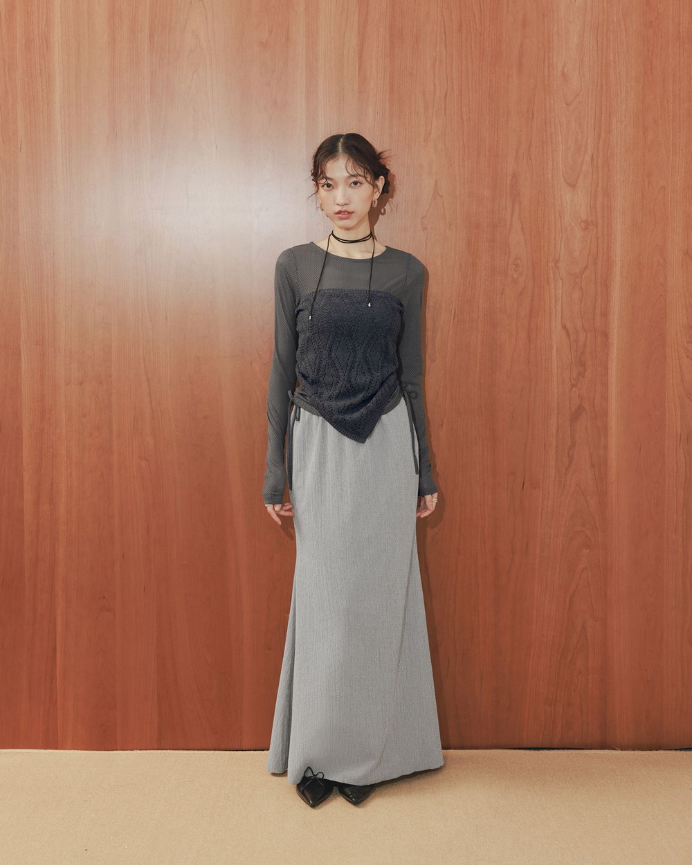 霧面坑條魚尾長裙