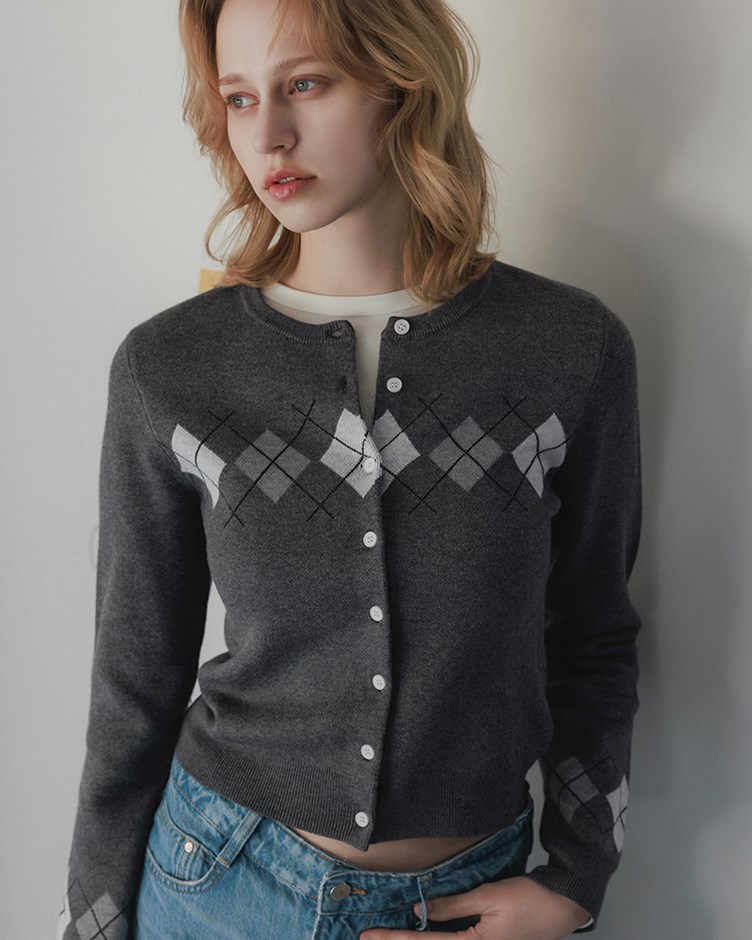 菱格紋排釦針織外套(22)