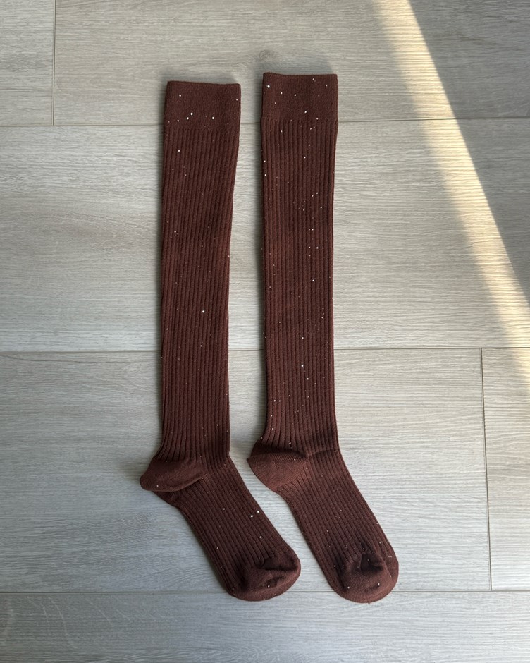 細閃亮片坑條長襪