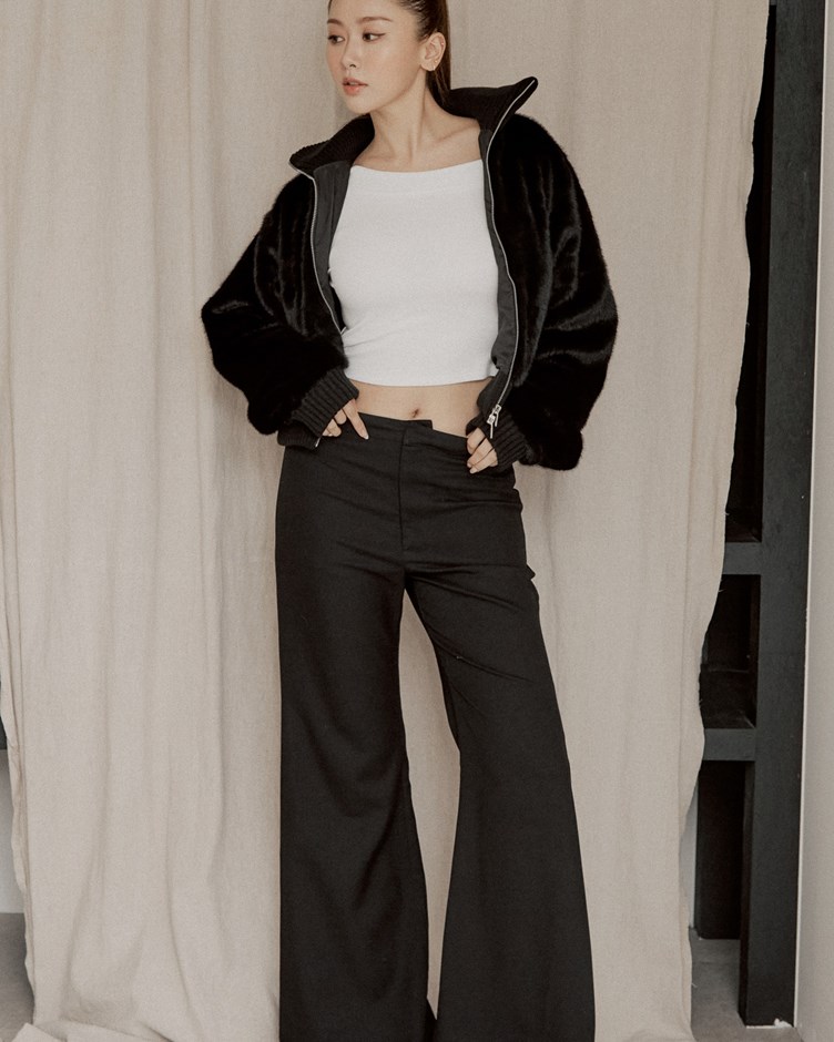 修身微喇叭西裝褲