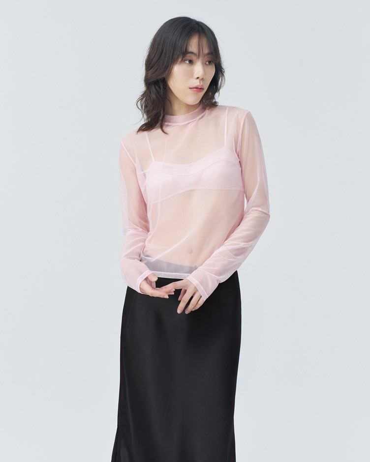 彈性網紗透膚上衣