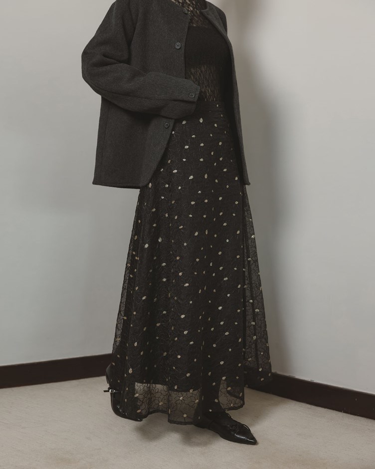 精緻刺繡花朵雙層長裙