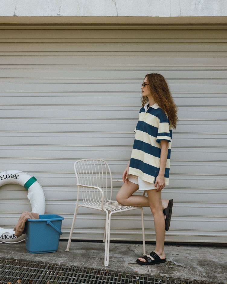 復古條紋POLO領短袖TEE