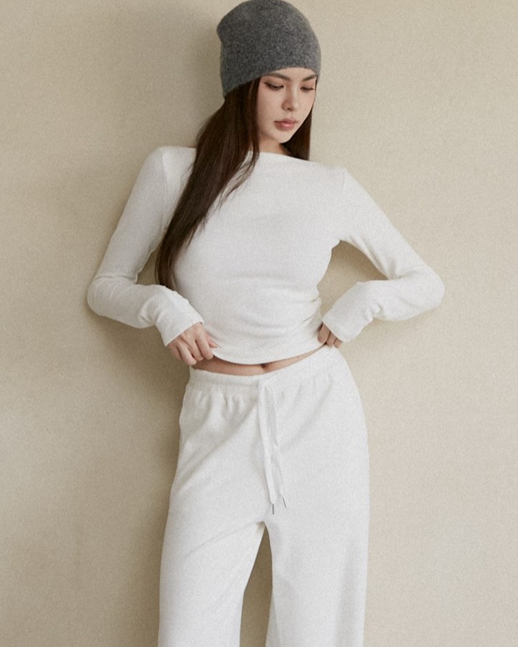 磨毛蓄熱斜肩長袖上衣