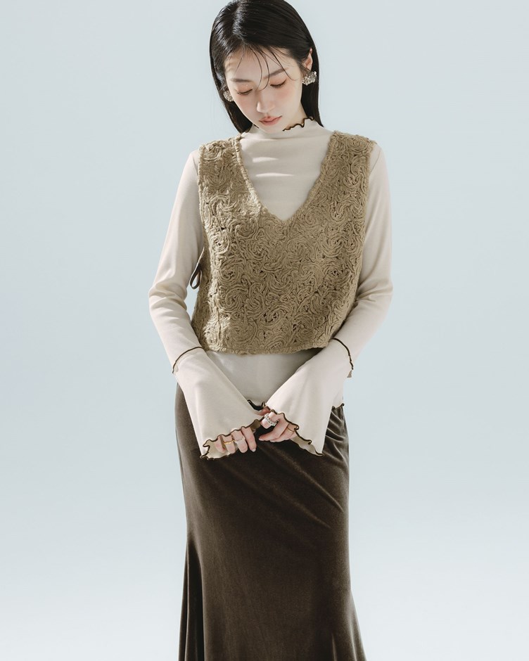 側綁帶立體毛線條背心