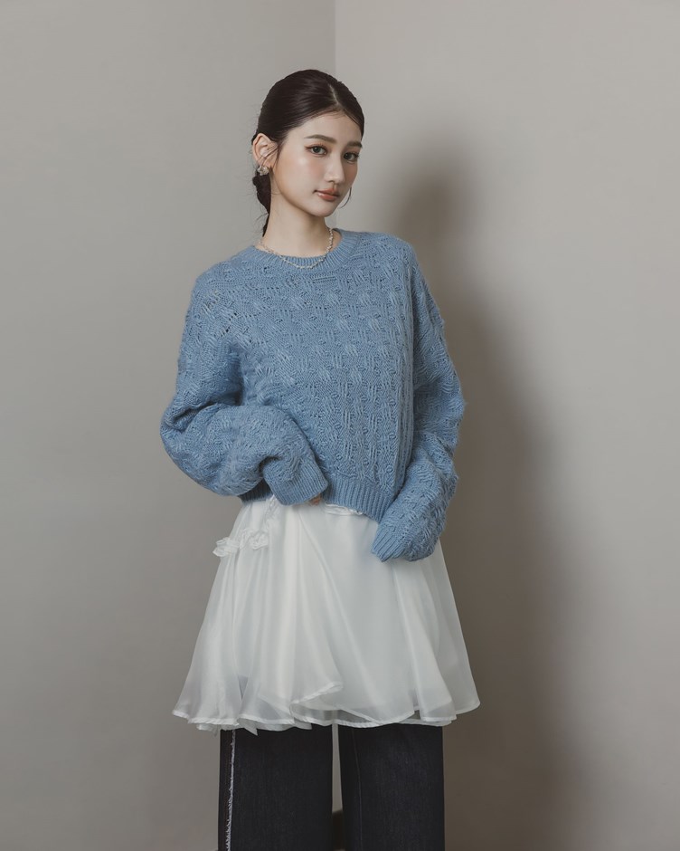 十字織紋毛線短版上衣