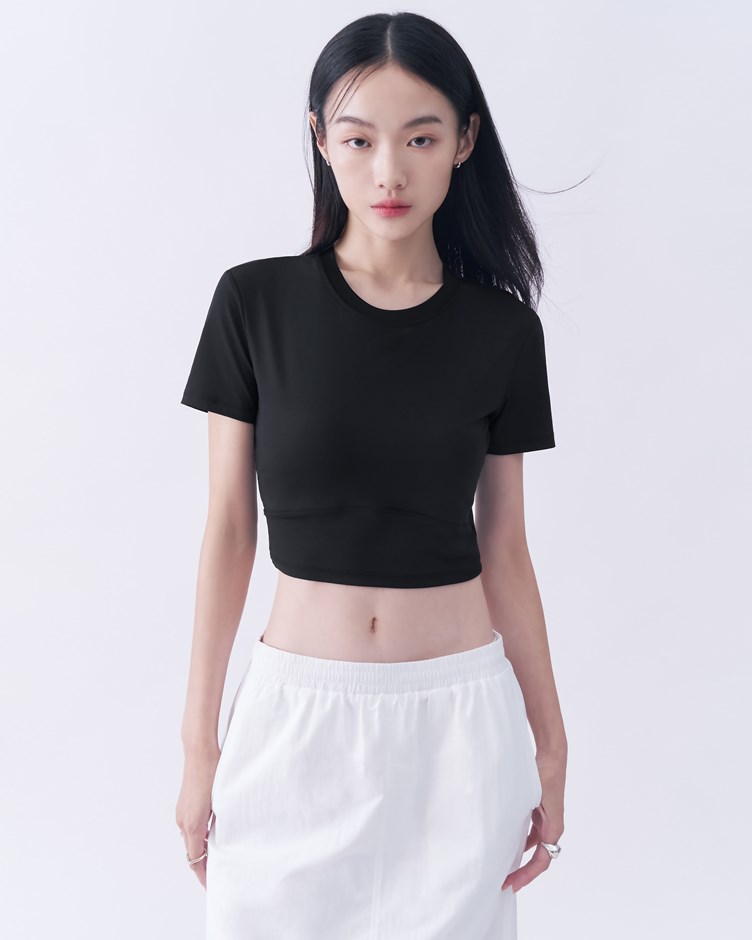 牛奶絲修身剪接短袖 bra top