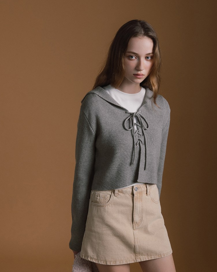 前綁繩連帽針織上衣