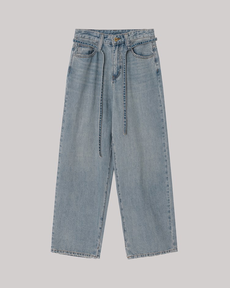 丹寧直筒寬褲