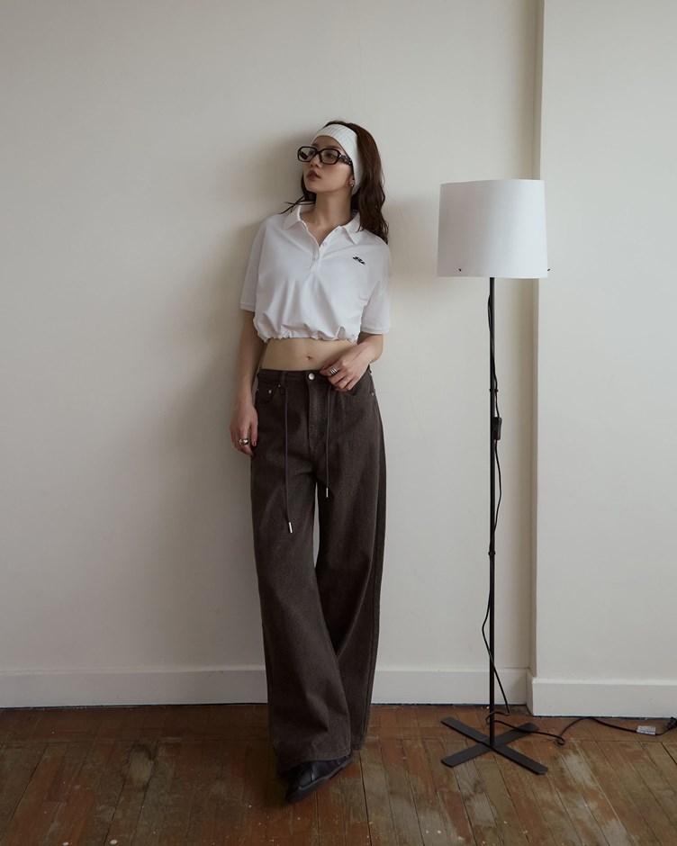 &IN THING刺繡POLO領排釦收腰上衣