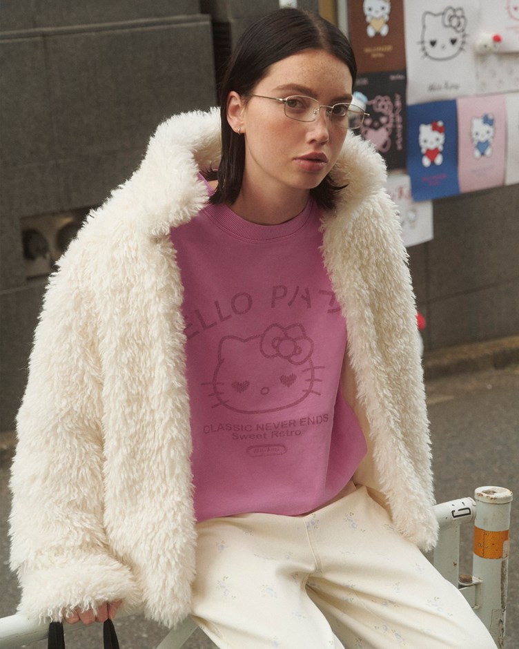 HELLO KITTY水洗感圓領大學TEE