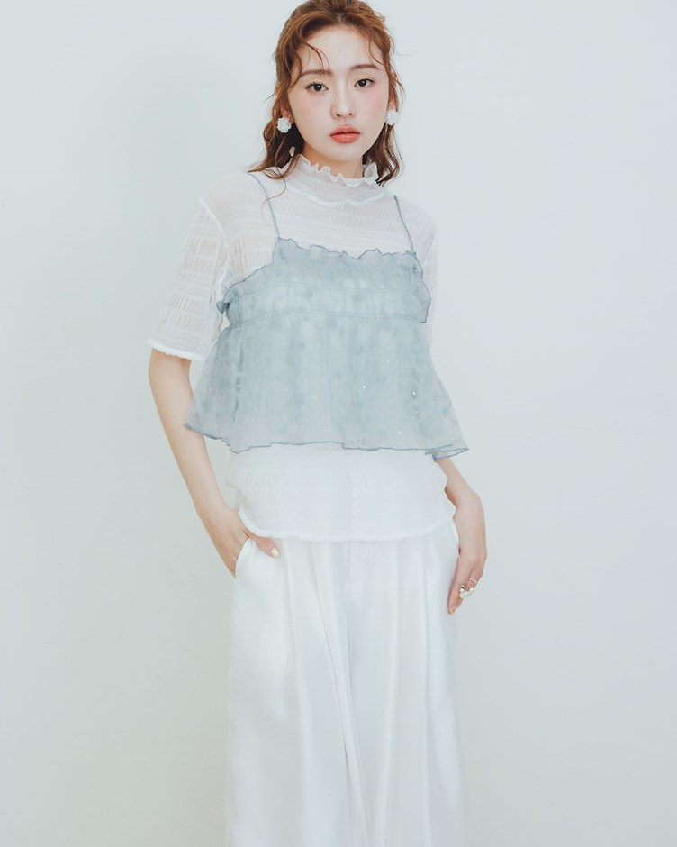 立體網紗花朵細肩背心