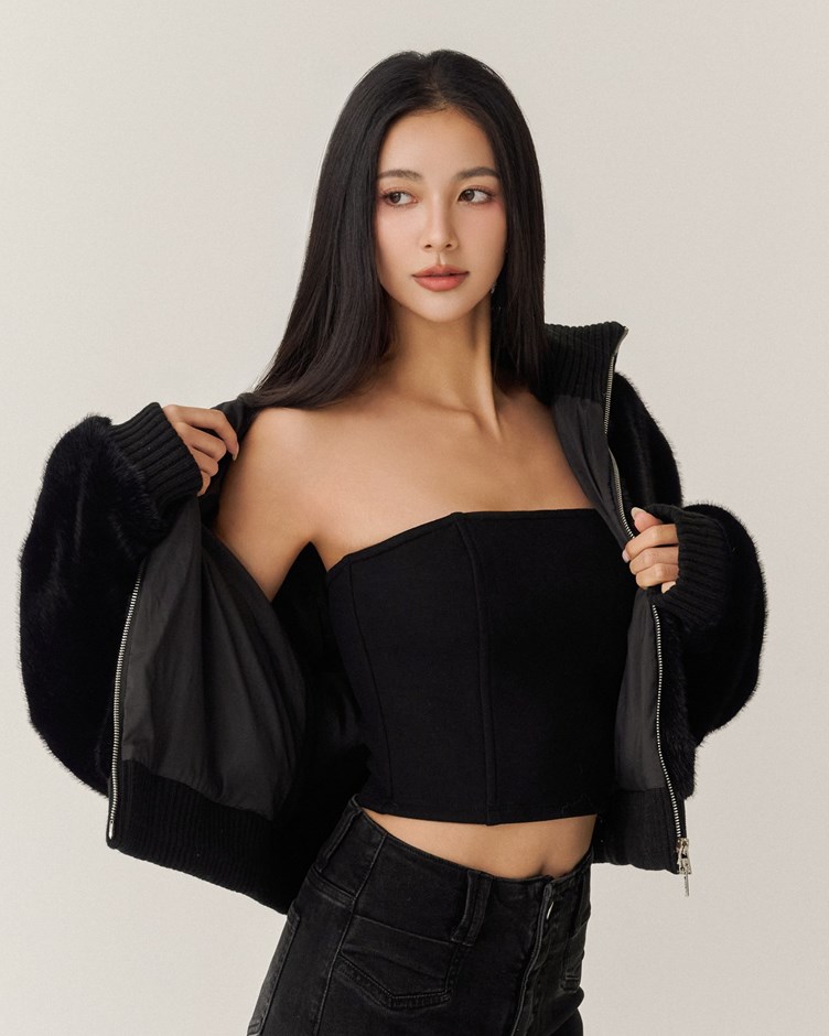 立體魚骨平口上衣