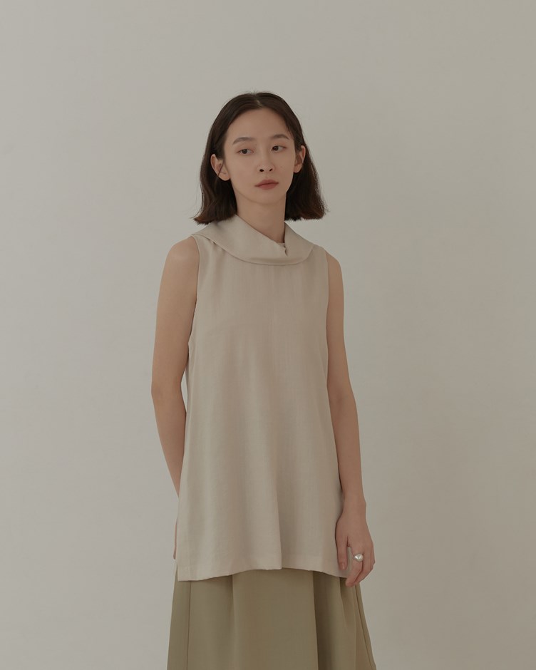 不規則翻領棉麻背心