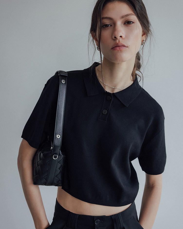 小領片針織短袖上衣