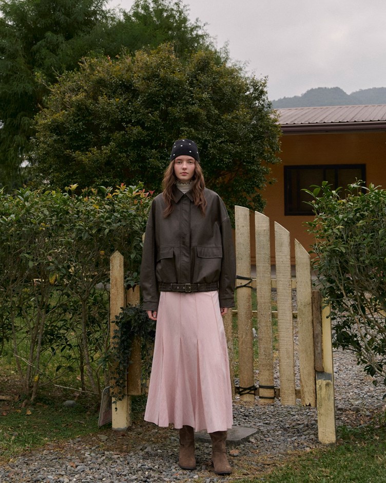 質感無腰結飾線傘襬裙