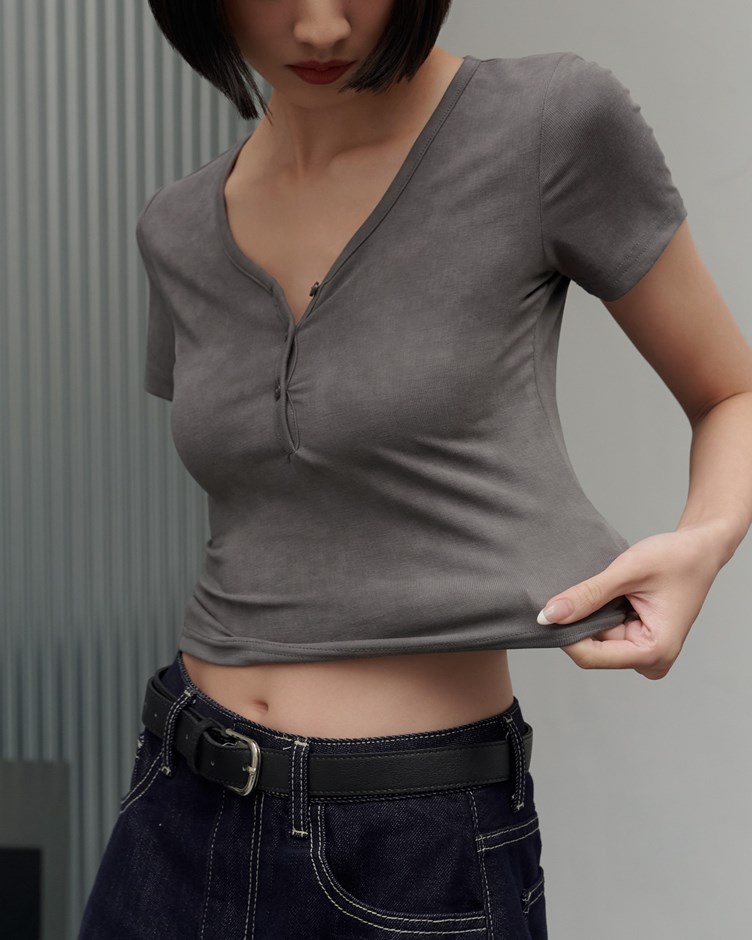 洗舊感羅紋短袖上衣