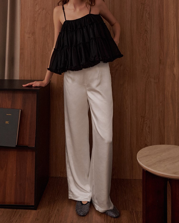 光澤感修身寬褲