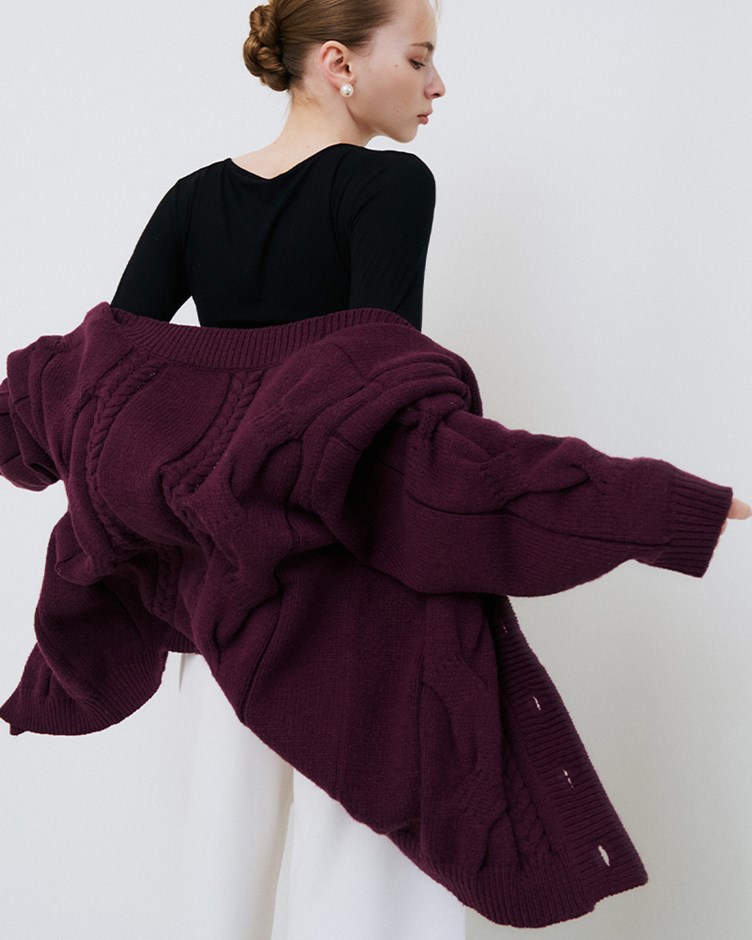 V領麻花針織外套