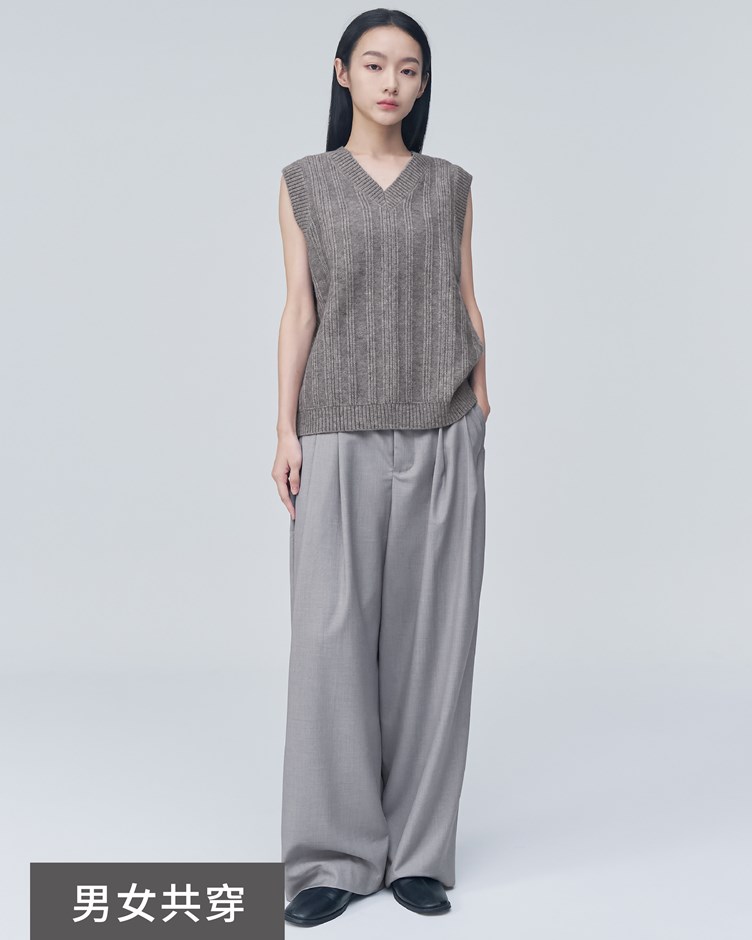 中性西裝料打褶抗皺長褲