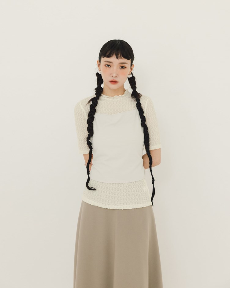 皺皺小高領短袖上衣