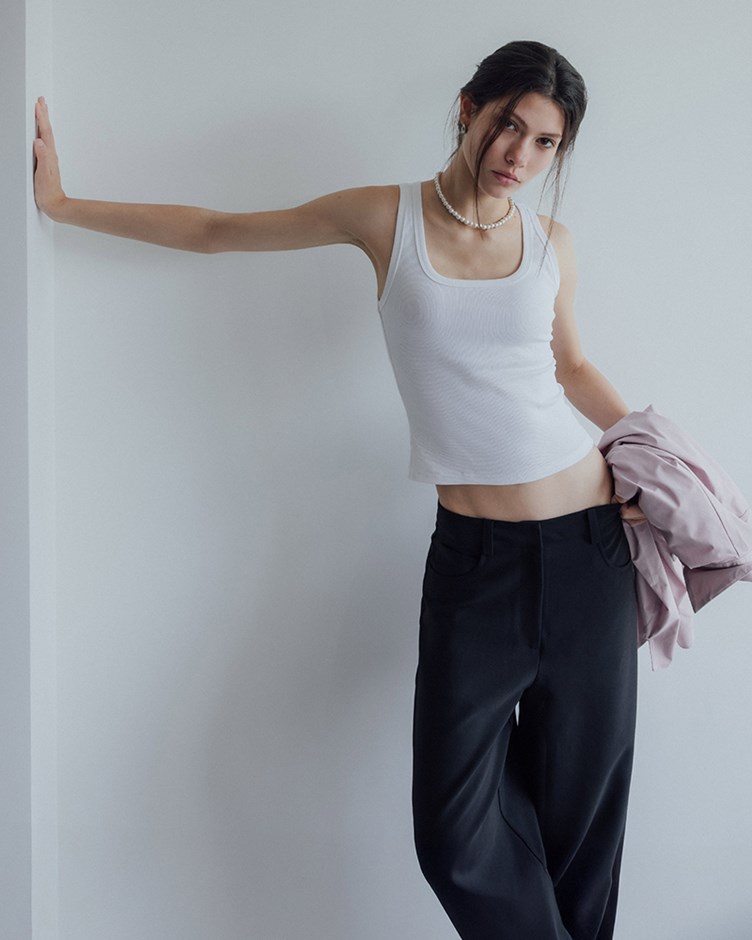 方領羅紋修身背心