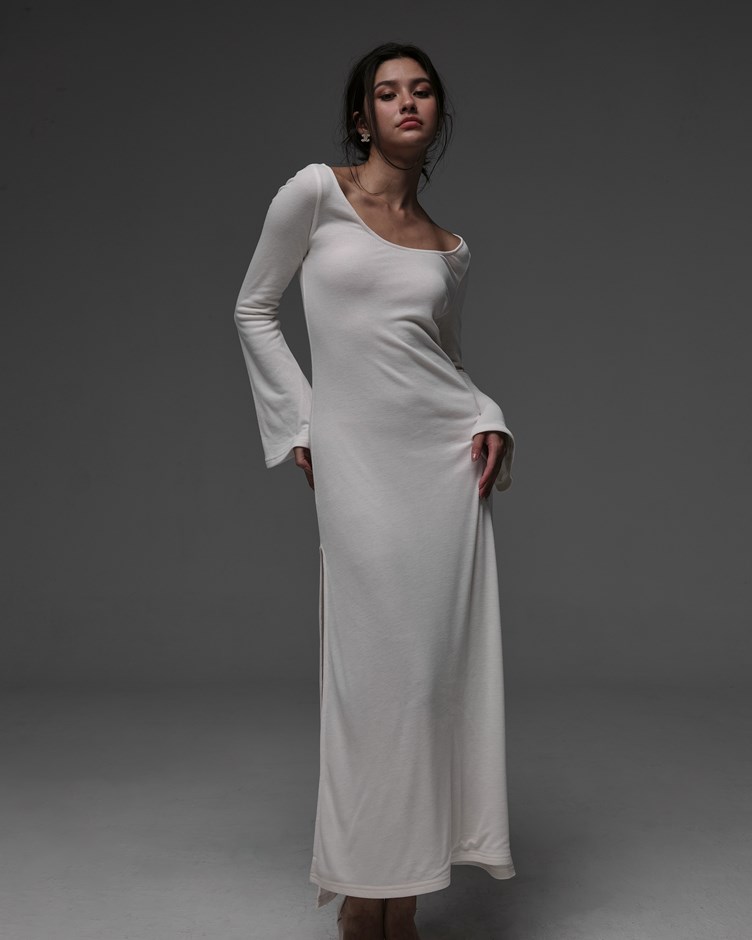 柔垂優雅開衩洋裝