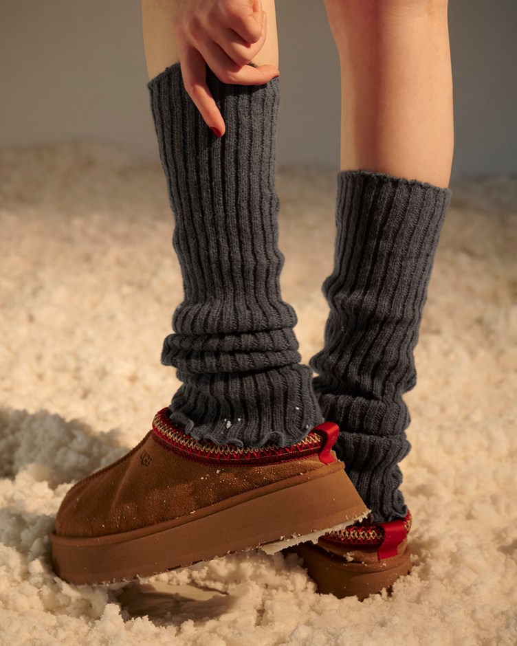 坑條捲邊針織襪套