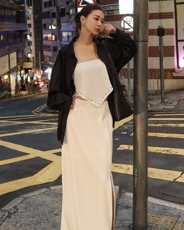 微辣腰簍空開岔長裙