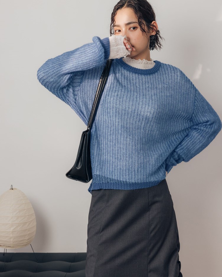 撞色條紋馬海毛針織上衣