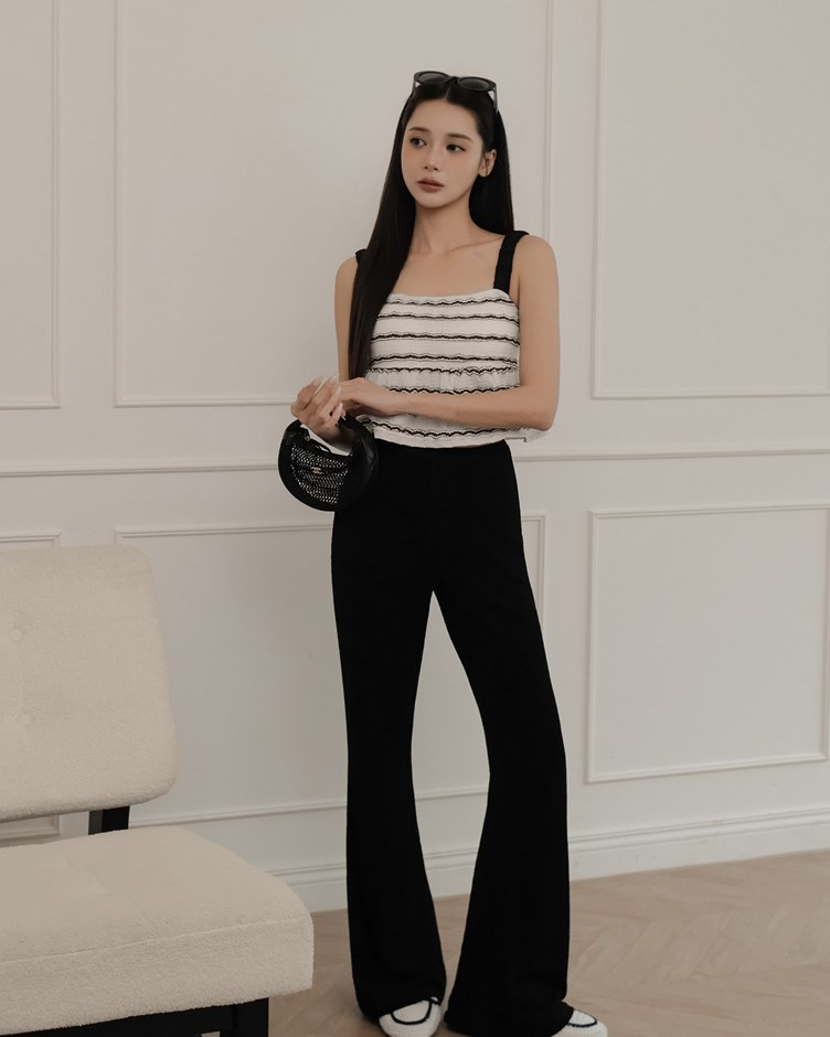 壓紋彈力長腿褲