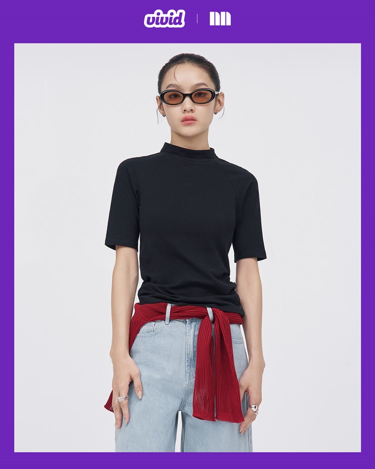 小立領五分袖TEE
