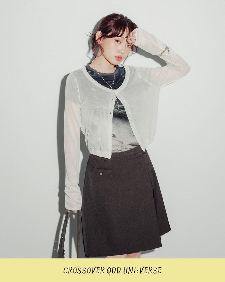 QDD-透感鏤空撞色針織外套