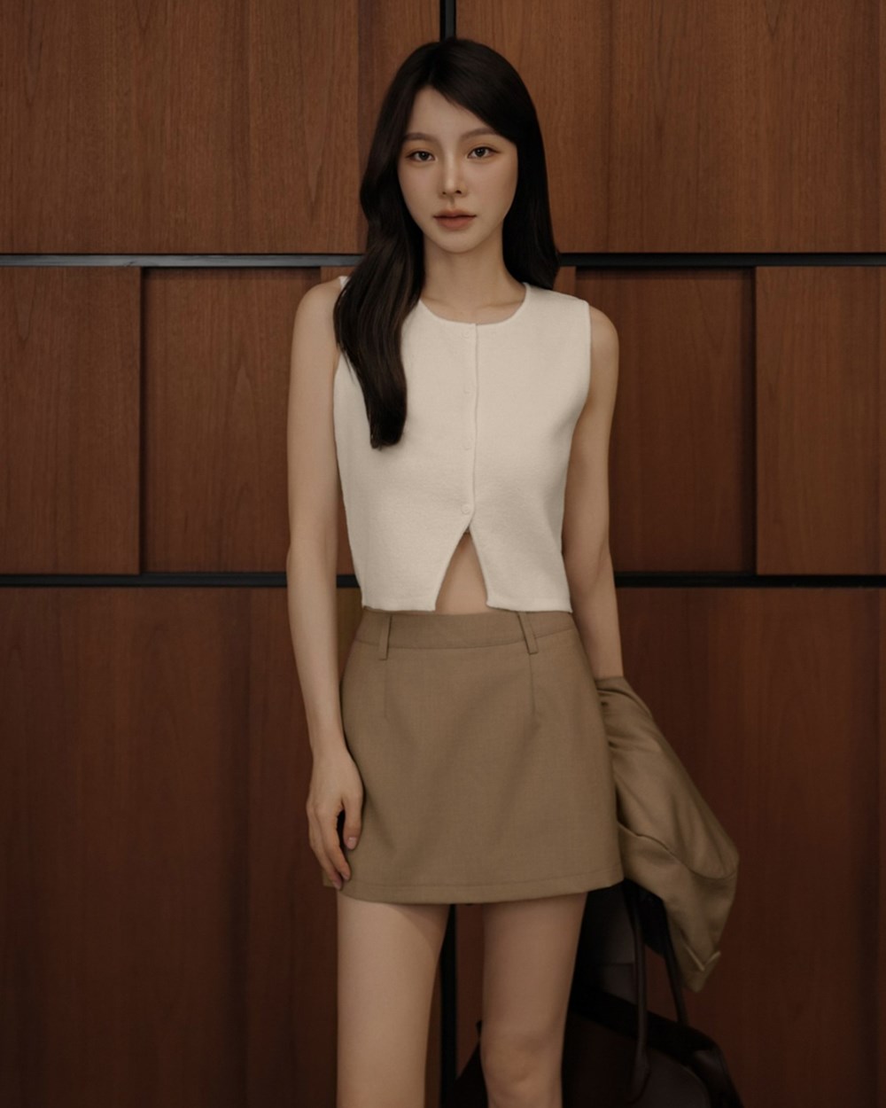 圓領開釦針織背心