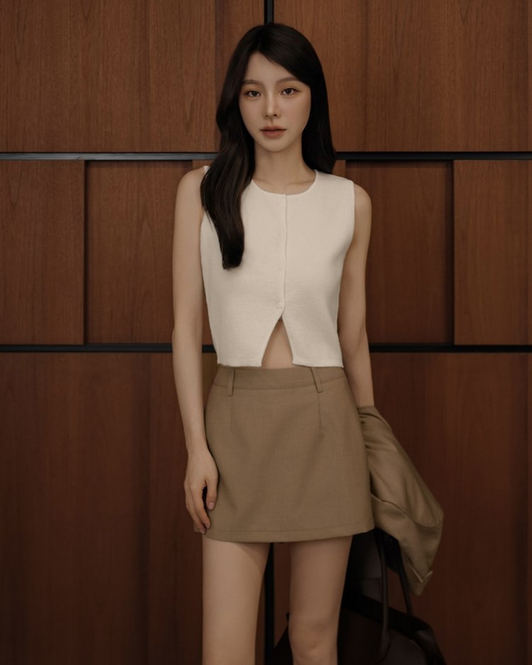 圓領開釦針織背心