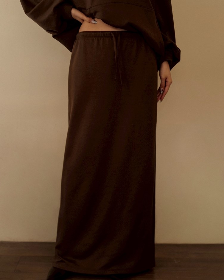 輕柔斜紋磨毛抽繩長裙