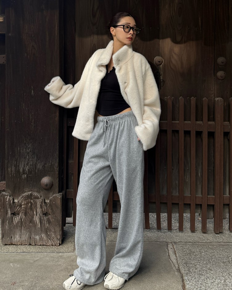 直筒鬆緊休閒棉褲