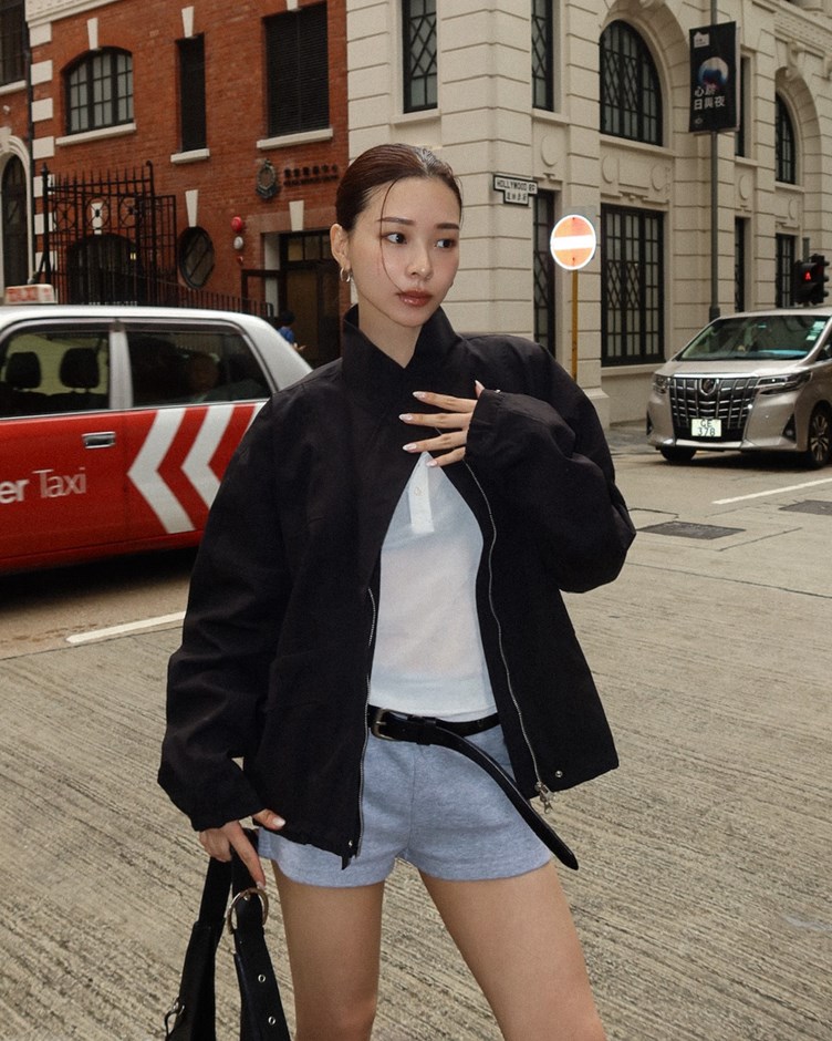 抽繩縮口立領中性風衣外套