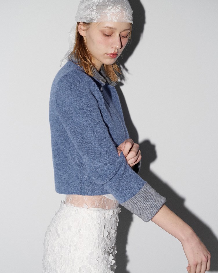 花紗磨毛感雙拉鍊針織外套