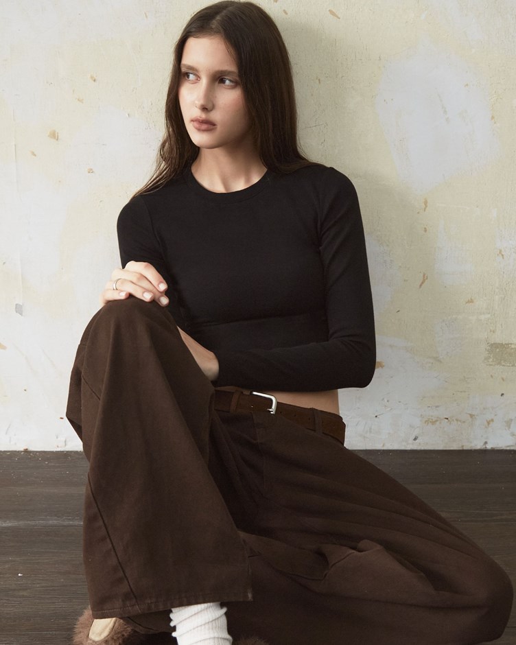 柔膚莫代爾下襬圓弧長袖上衣