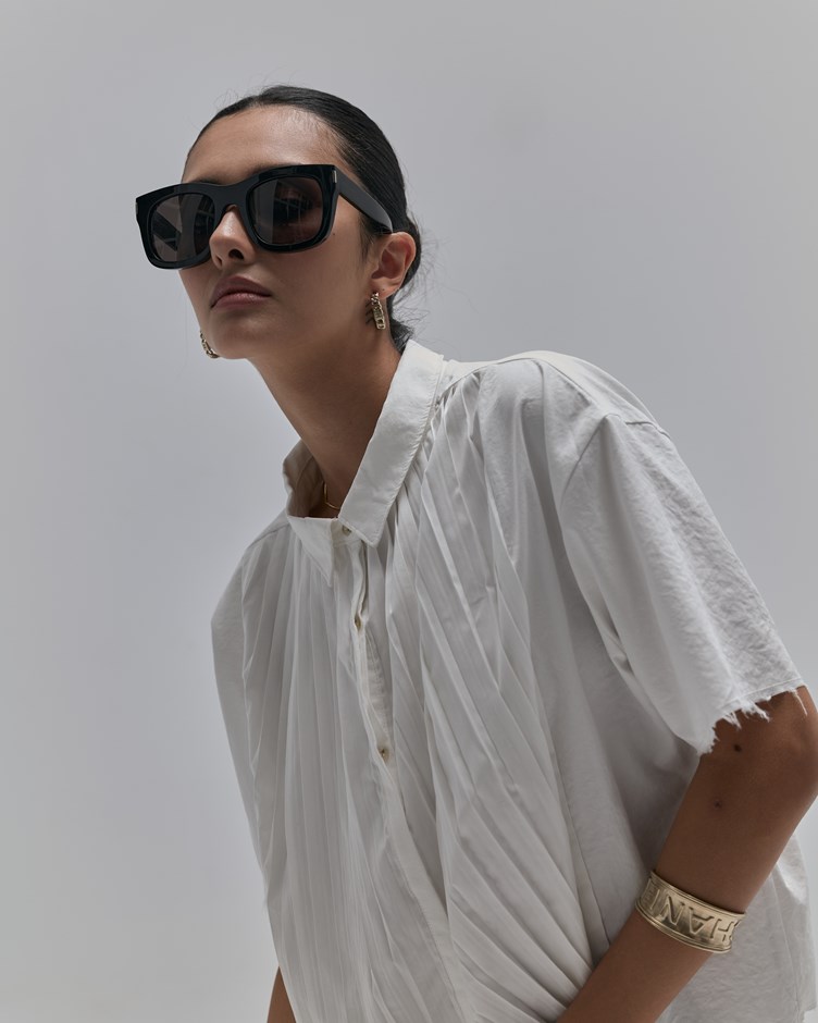 Pleated Oversized Short Sleeve Shirt
